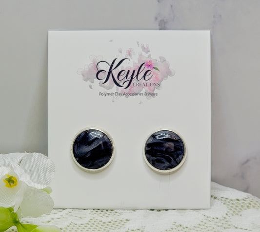 Black Marbled Stud Earrings