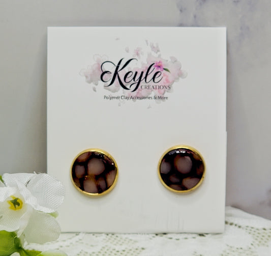 Burgundy Marbled Stud Earrings-A