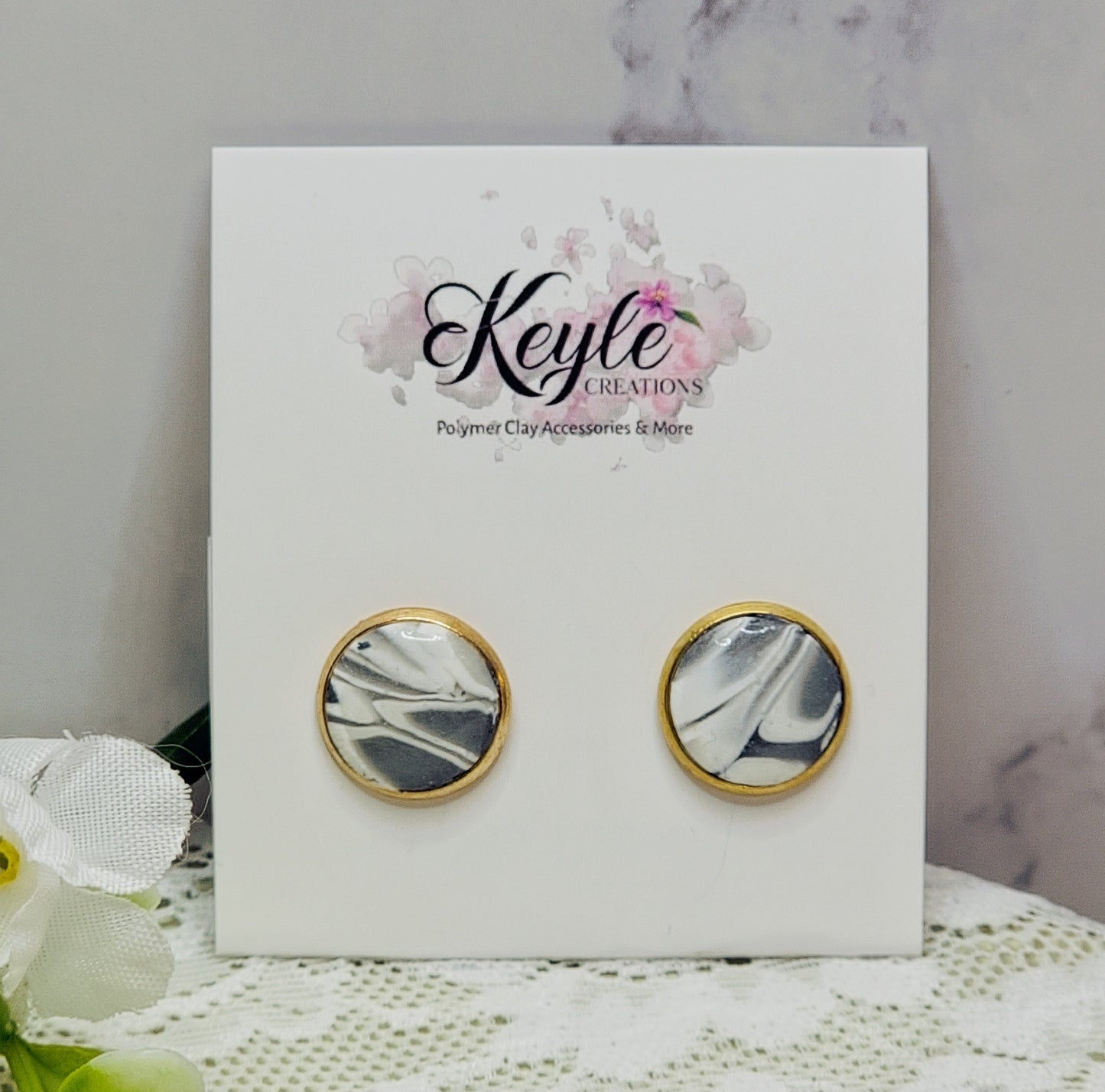 Gray Marbled Stud Earring