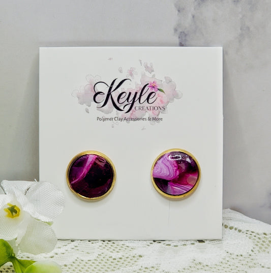 Purple Marble Stud Earrings-A