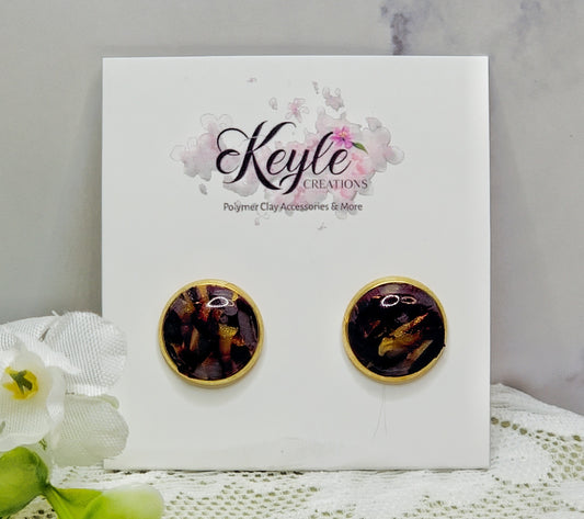 Burgundy Marbled Stud Earrings-B