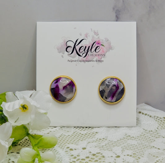 Purple Marble Stud Earrings-C