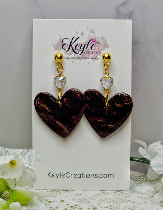 Burgundy Gold Marbled Dangle Earrings-C