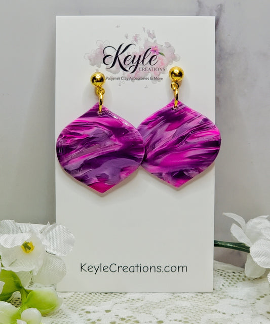 Pink Purple Marbled Dangle Earrings-D
