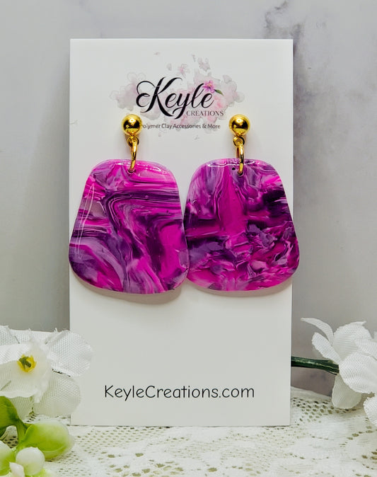 Pink Purple Marbled Dangle Earrings-C