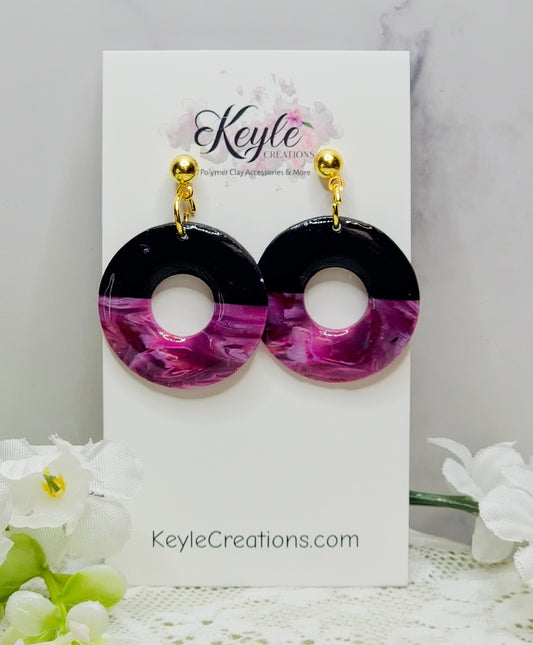 Muted Pink Purple Marbled Dangle Earrings-A