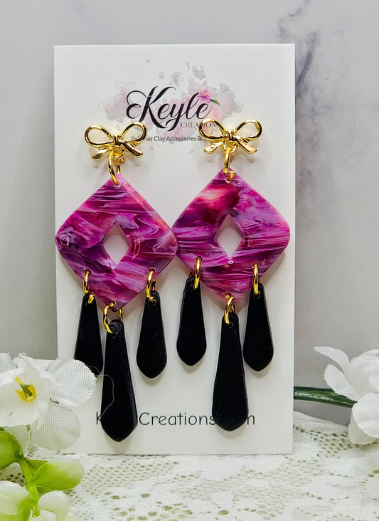 Muted Pink Purple Marbled Dangle Earrings-C