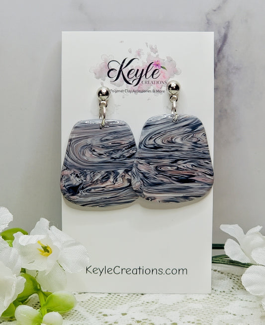 Navy Blue Pink Marbled Dangle Earrings-C