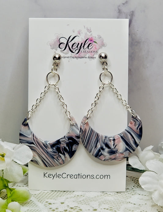 Navy Blue Pink Marbled Dangle Earrings-E