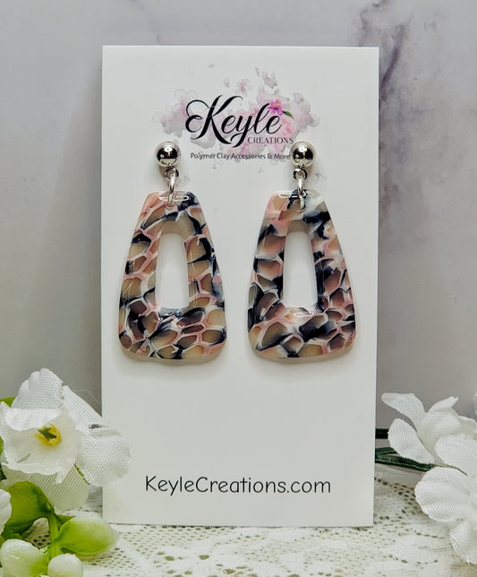Navy Blue Pink Marbled Dangle Earrings-H