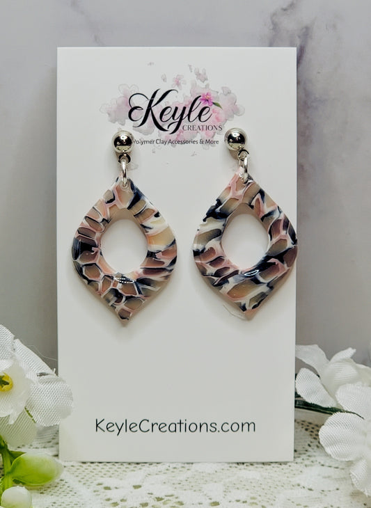 Navy Blue Pink Marbled Dangle Earrings-G