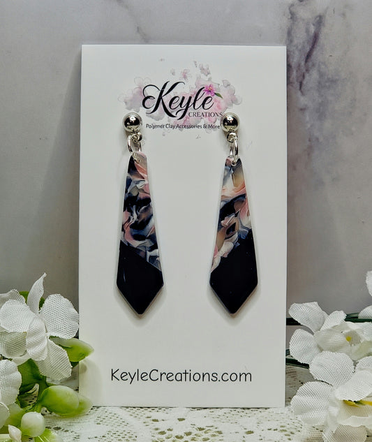 Navy Blue Pink Marbled Dangle Earrings-B