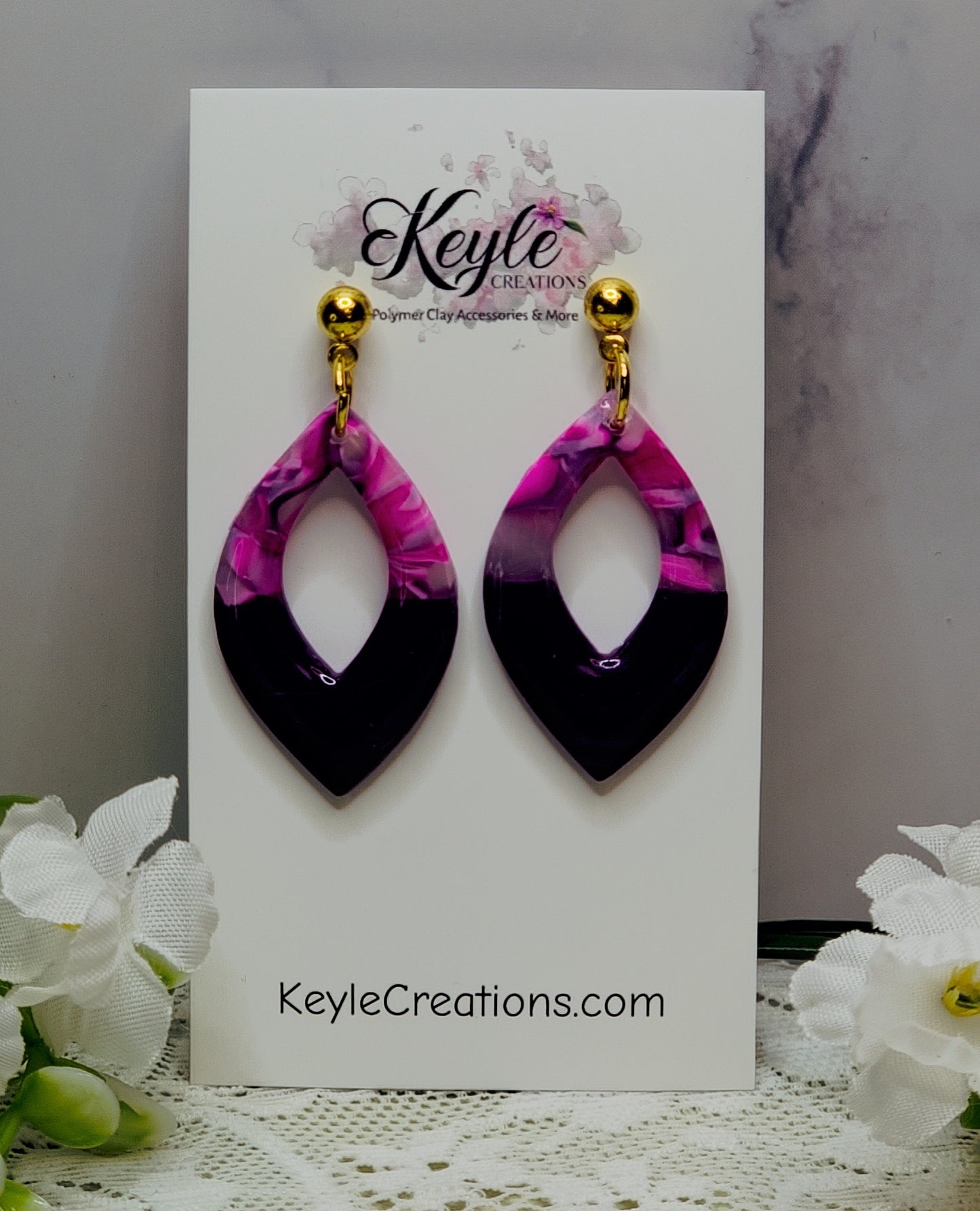 Pink Purple Marbled Dangle Earrings-E