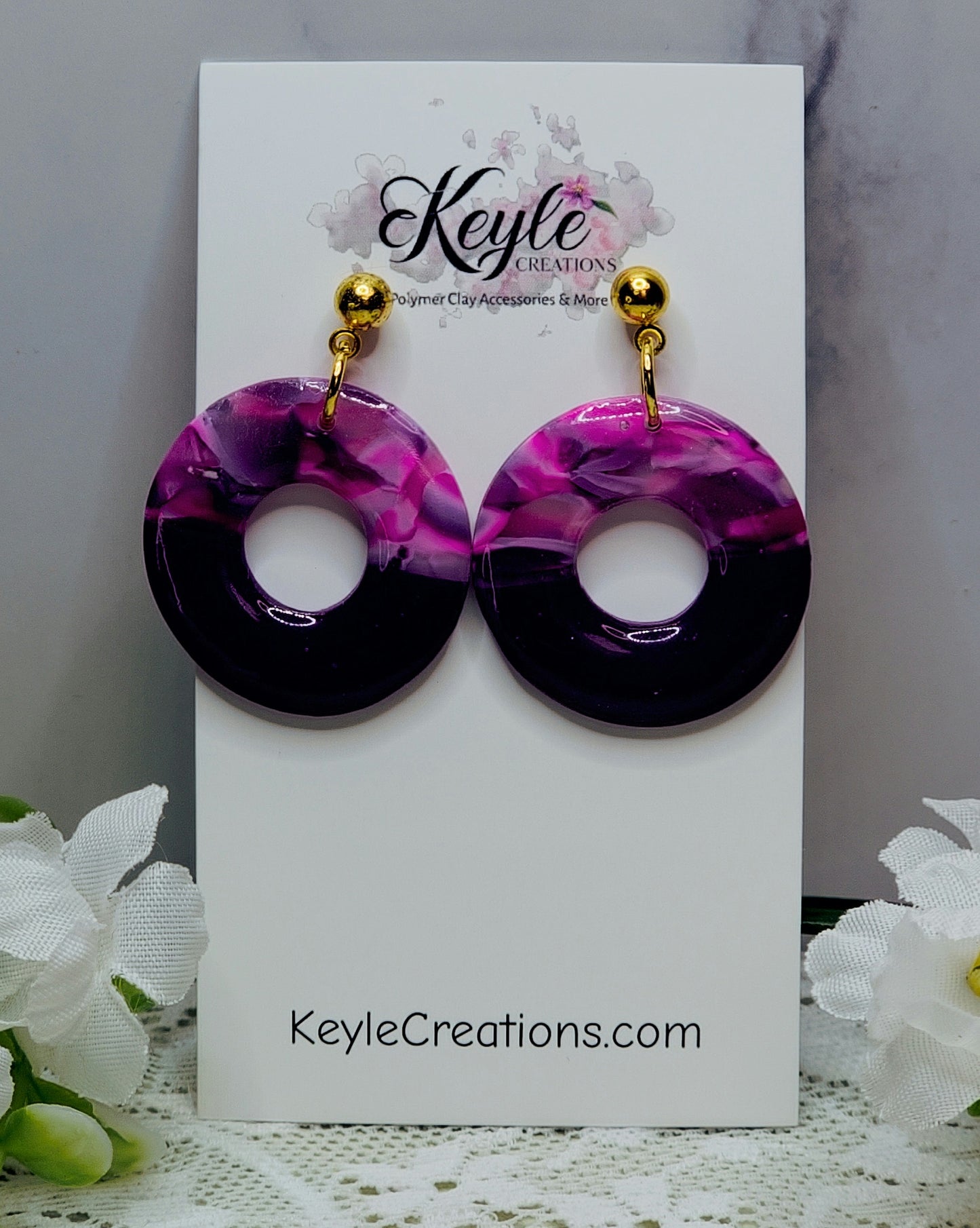 Pink Purple Marbled Dangle Earrings-A