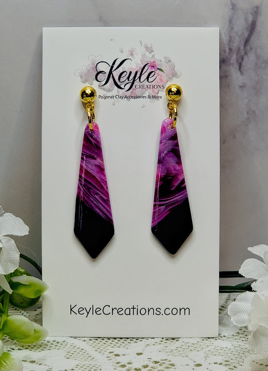 Muted Pink Purple Marbled Dangle Earrings-D