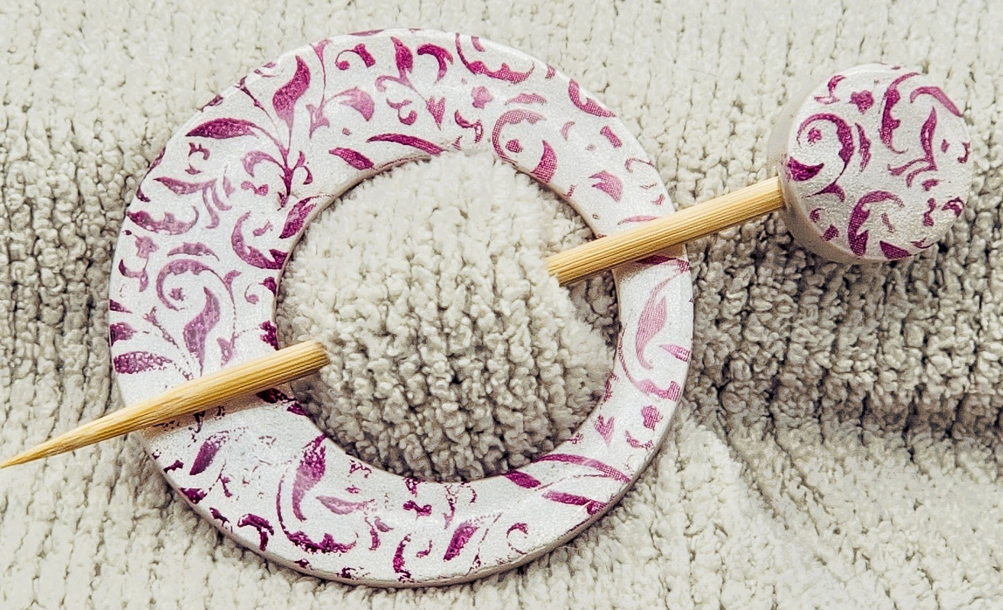 White and Burgundy Shawl Pin-B
