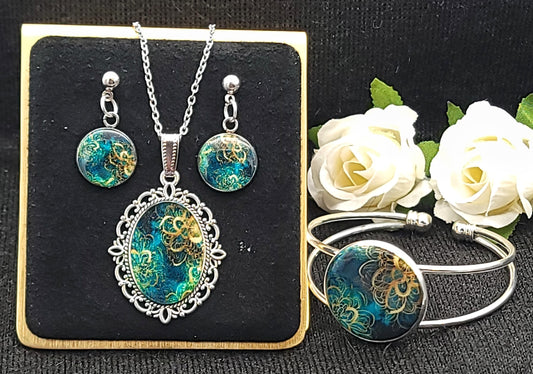 Green Gold Jewelry Set-Silver-A