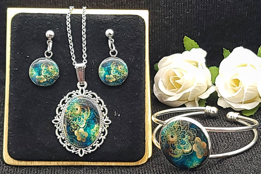 Green Gold Jewelry Set-Silver-B