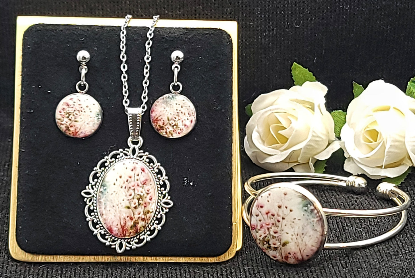 Vintage Floral Jewelry Set-Silver