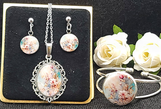 Vintage Rose Jewelry Set-Silver