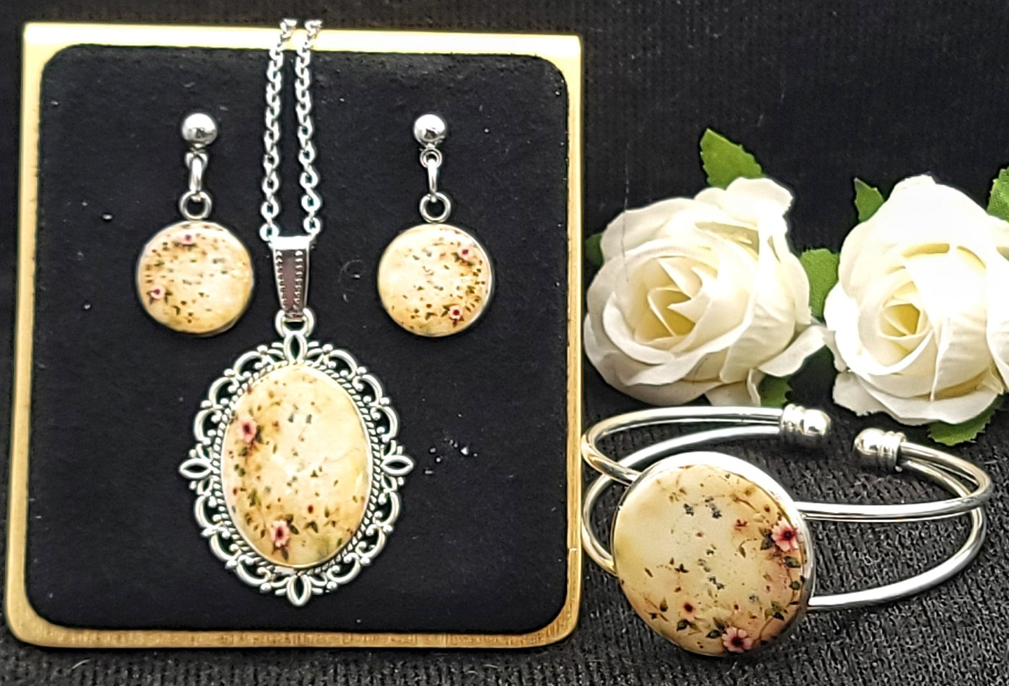 Yellow Floral Jewelry Set-Silver