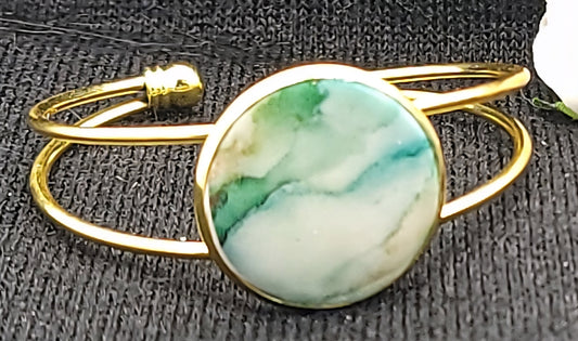 Green Marble Bracelet-Gold