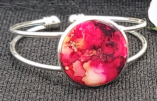 Red Marble Bracelet-Silver