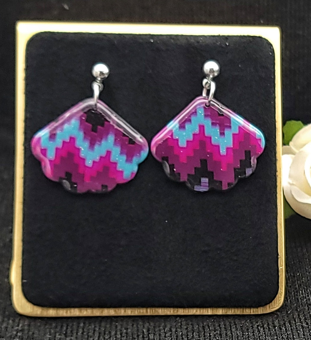 Purple Pink Bargello Dangle Earrings-B