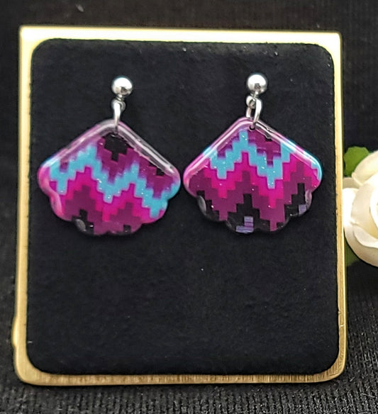 Purple Pink Bargello Dangle Earrings-B