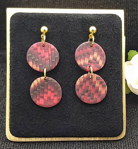 Red Gold Bargello Dangle Earrings-A