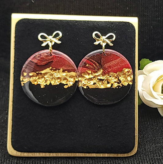 Red Black Gold Dangle Earrings-A