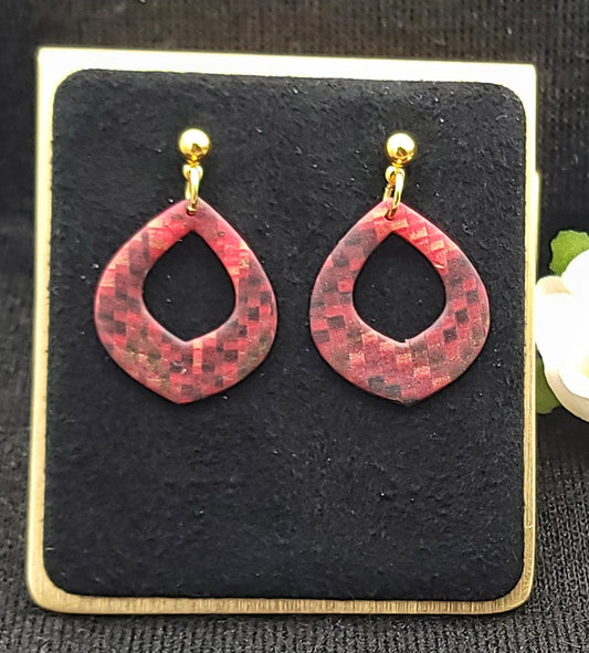 Red Gold Bargello Dangle Earrings