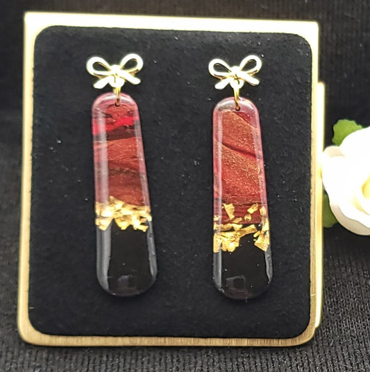 Red Black Gold Dangle Earrings-B