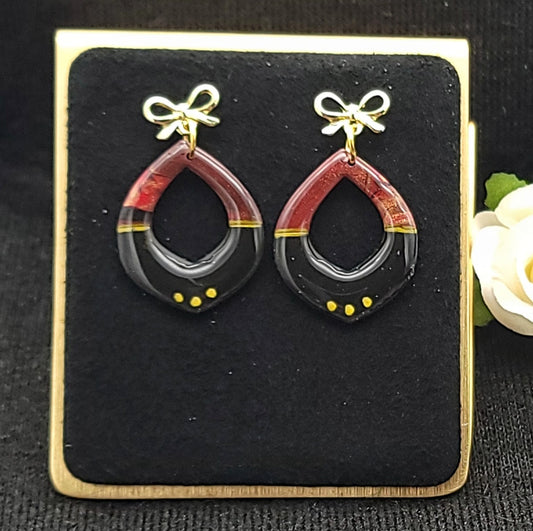 Red Black Gold Dangle Earrings-C