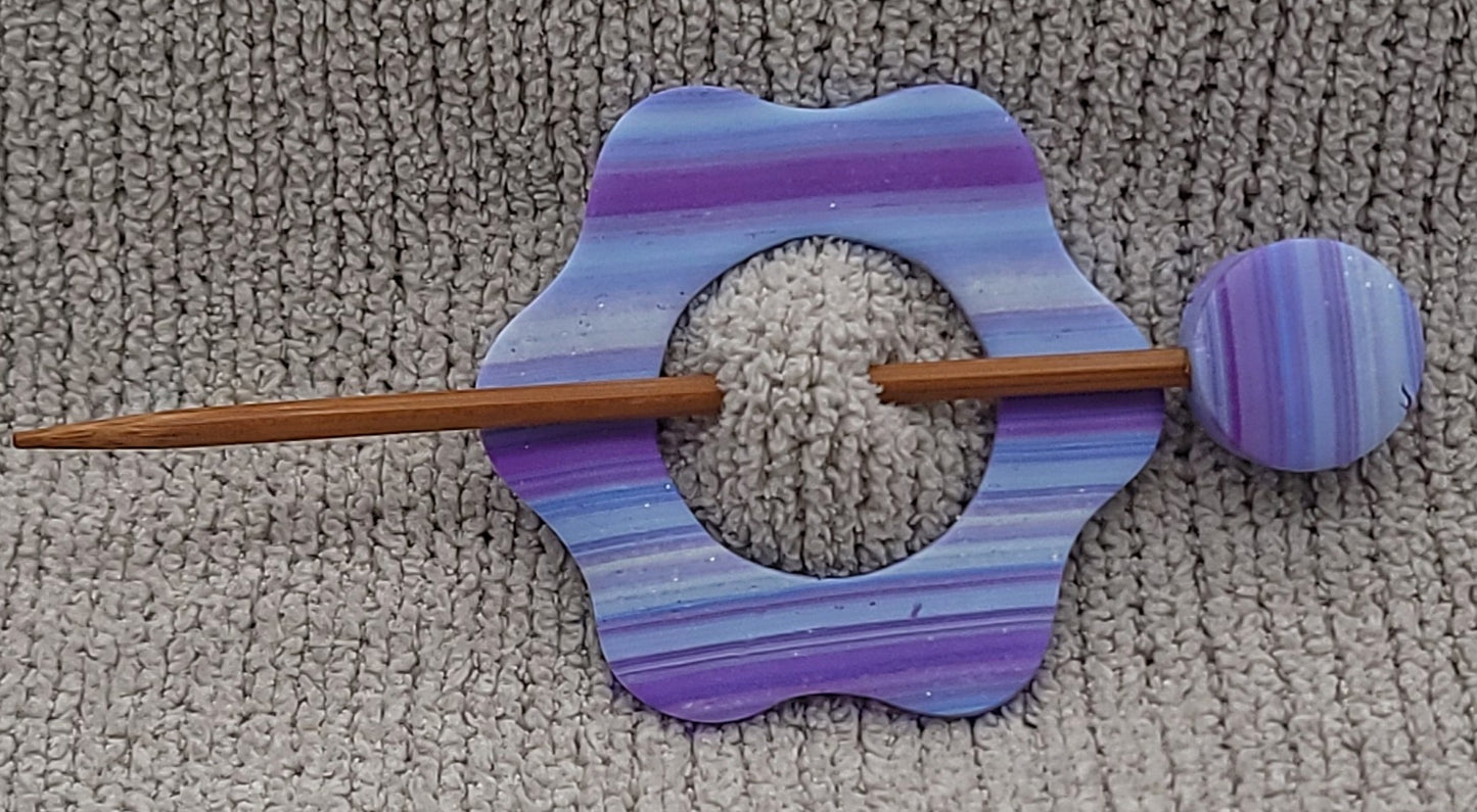 Purple Stripe Shawl Pin-Floral