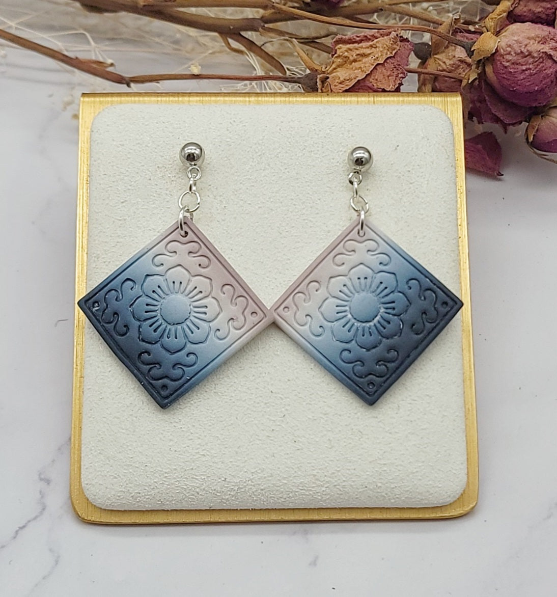 Blue & Pink ombre earrings -C