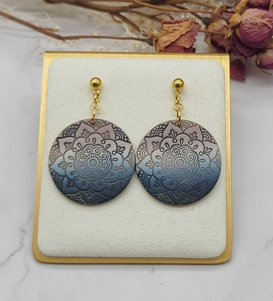 Blue & Pink ombre earrings -A