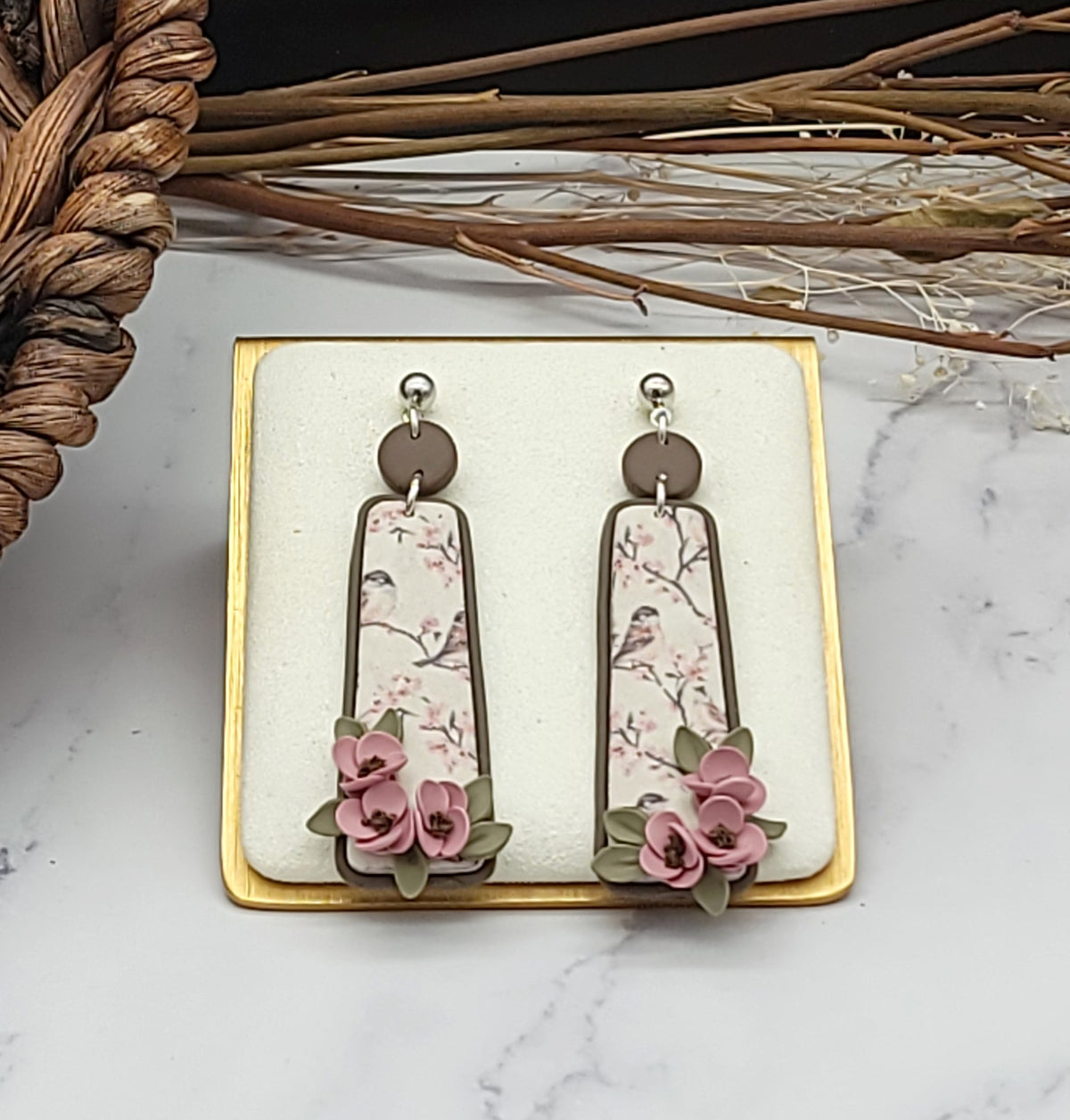 Tiny Bird floral earrings-A