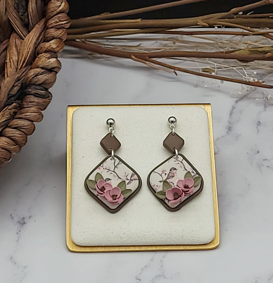 Tiny Bird floral earrings-B