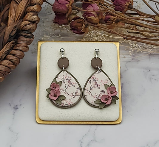 Tiny Bird floral earrings-D