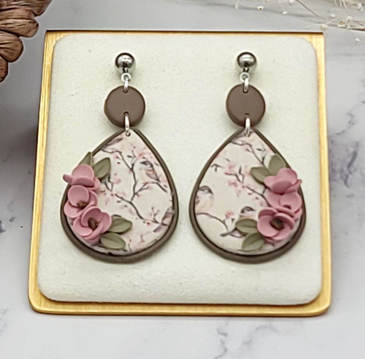 Tiny Bird floral earrings-L