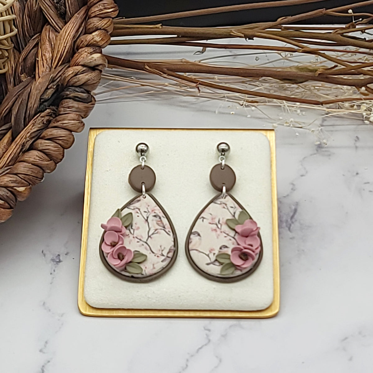 Tiny Bird floral earrings-L