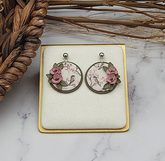 Tiny Bird floral earrings-G