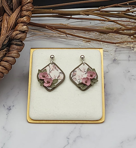 Tiny Bird floral earrings-H