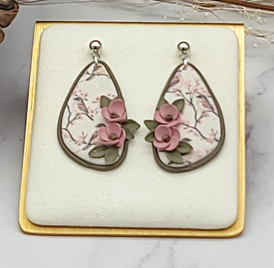 Tiny Bird floral earrings-I