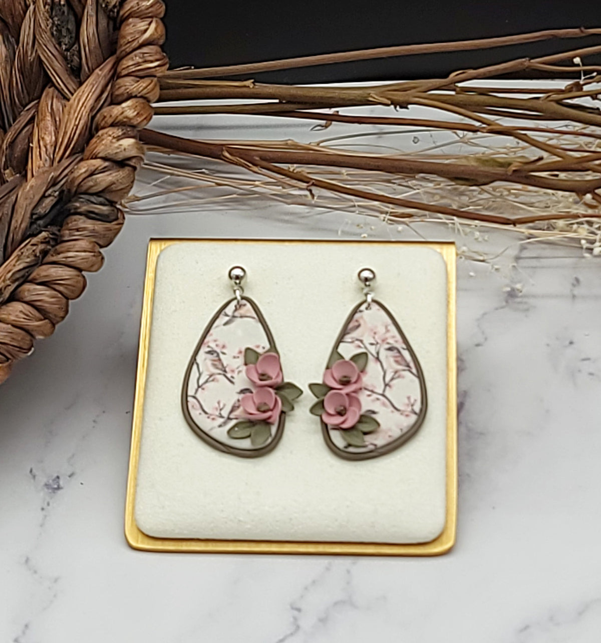 Tiny Bird floral earrings-I
