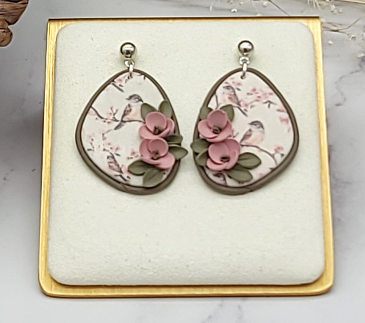 Tiny Bird floral earrings-J