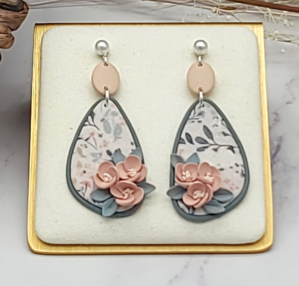 Peach floral earrings-A