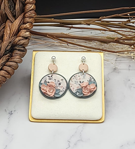 Peach floral earrings-B