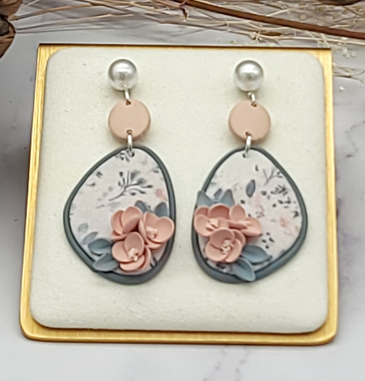 Peach floral earrings-D